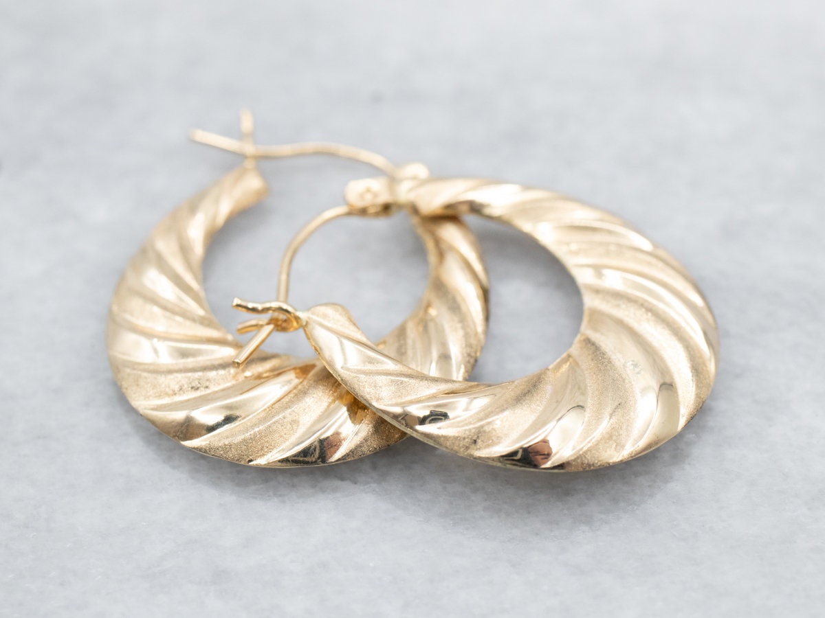 Twisted Gold Hoop Earrings, Vintage Hoop Earrings, Yellow Gold Hoop Earrings, Anniversary Gift, Birthday Gift A16416