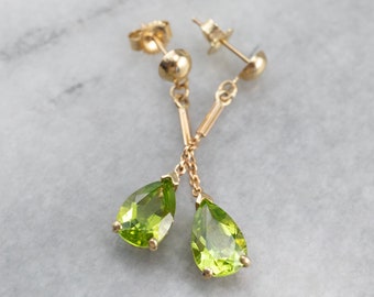 Peridot Gold Chain Drop Earrings, Pear Cut Peridot Earrings, Bridal Jewelry, Dangle Earrings, August Birthstone, Gifts for Her RWXJU6X7