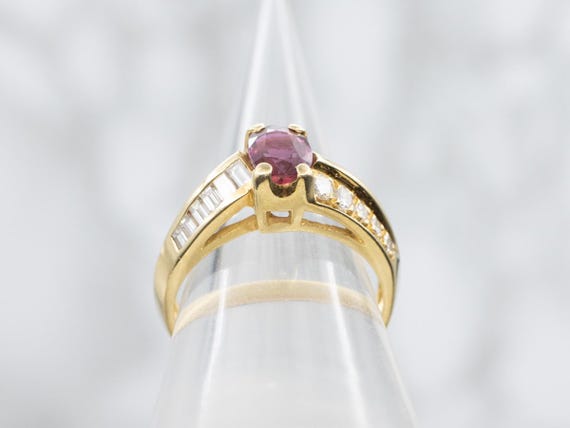 18K Yellow Gold Oval Ruby Diamond Bypass Ring - image 3