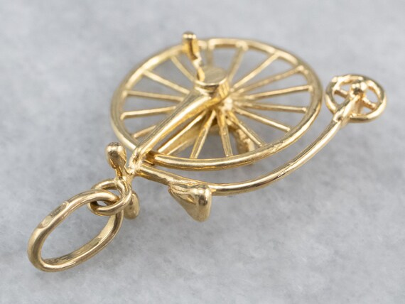 18K Gold Penny-farthing Charm, Old Fashioned Bicy… - image 5