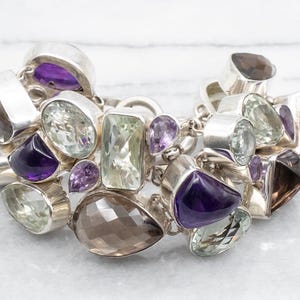 Sterling Silver Gemstone Link Bracelet, Bold Quartz Link Bracelet, Multi Gemstone Bracelet, Statement Bracelet A43755