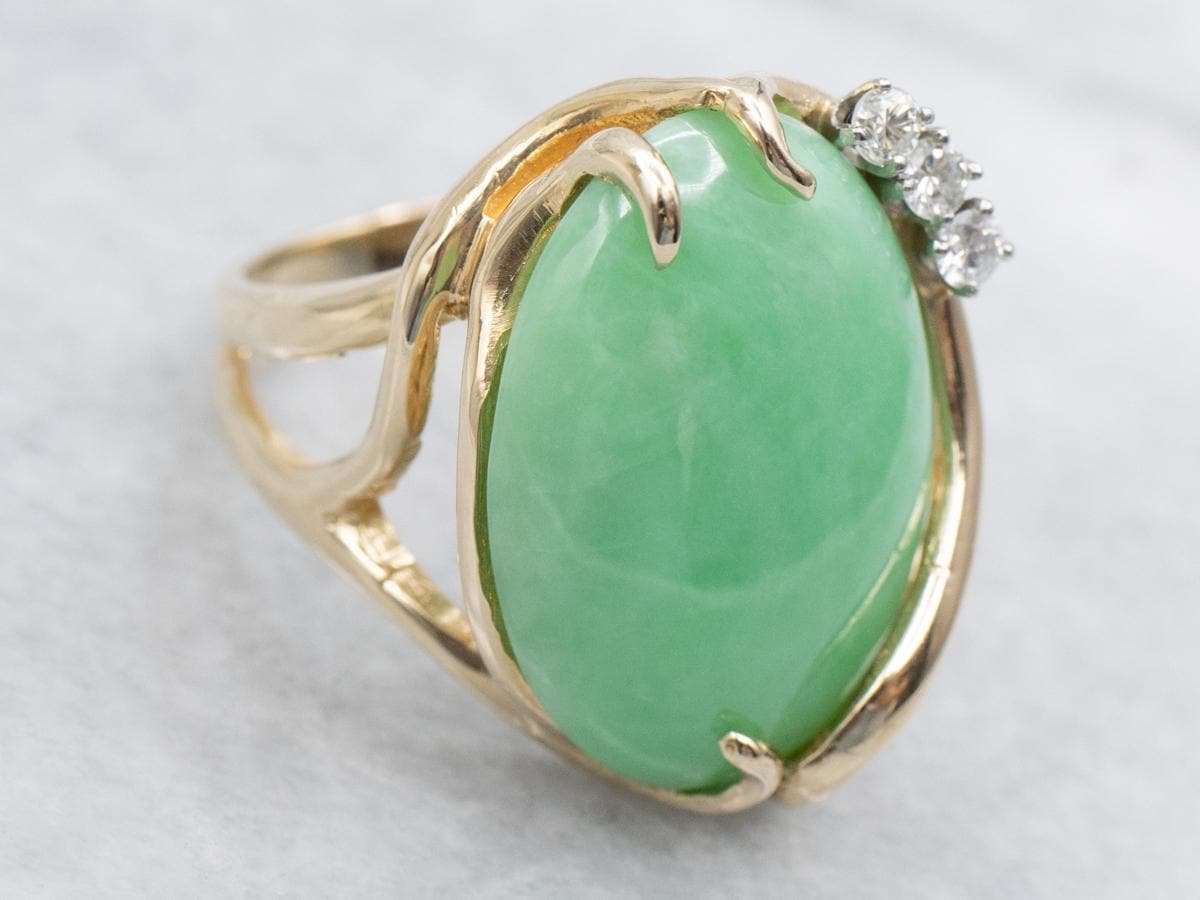 14K ゴールド ヒスイ リング 指輪 モダンな14Kゴールド製翡翠リング（ダイヤモンド付き） - Etsy 日本