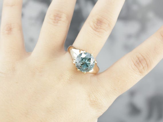 Belcher Set Blue Zircon Gold Cocktail Statement R… - image 4