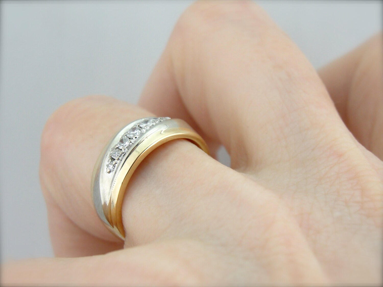 Vintage 1950's Gold and Diamond Wedding Band, Unisex