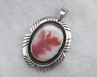 Tribal Sterling Silver Dendritic Agate Pendant, Shazar Stone