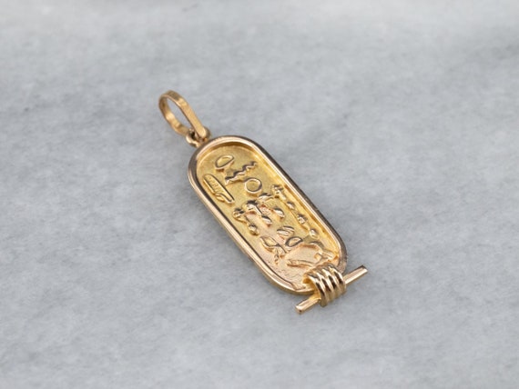 18K Gold Egyptian Hieroglyphics Pendant, Gold Hie… - image 1