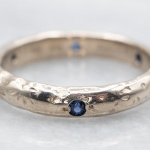 18K White Gold Sapphire Band, Art Deco Stacking Ring