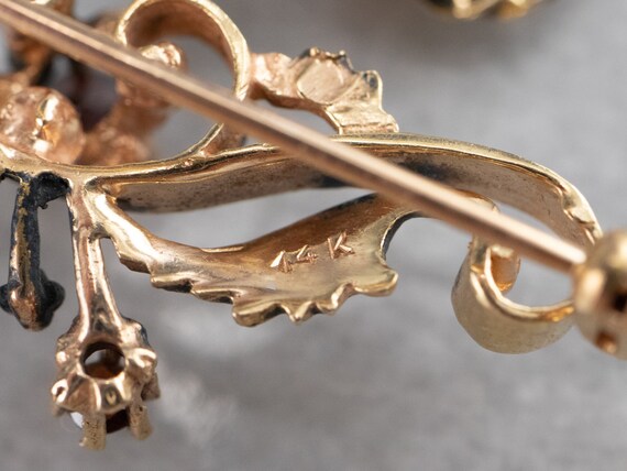 Victorian Revival Garnet Gold Brooch, Ornate Broo… - image 7