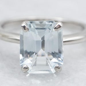 Platinum Aquamarine Solitaire Ring, Simple Aquamarine Ring, Birthstone Ring, Blue Stone Ring, Gemstone Ring, March Birthstone A53512
