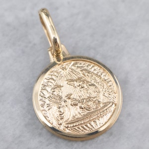 Small Gold Baptism Charm, Religious Medallion, Baptism Gift, Layering Pendant, Religious Jewelry, Birthday Gift, Catholic Charm 8K5U81AU