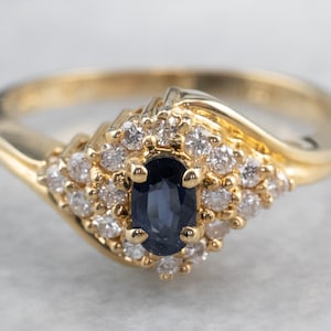 Sapphire and Diamond Bypass Ring, Sapphire Anniversary Ring,  Birthday Gift, Yellow Gold Sapphire Ring, September Birthstone FK1ZQXLJ