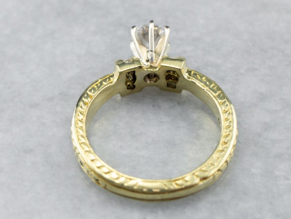 18K Gold Diamond Engagement Ring, Wheat Pattern B… - image 5