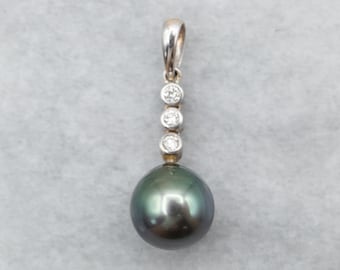 Grey Pearl Diamond 14K White Gold Pendant, June Birthstone