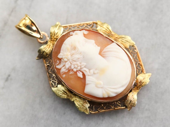 Art Nouveau Cameo Pendant, Mixed Metal Cameo, Fil… - image 1