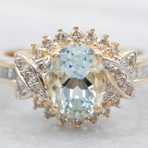 Aquamarine and Diamond Cocktail Ring, Modern Aquamarine Ring, Aquamarine Halo Ring, March Birthstone, Anniversary Ring A25499