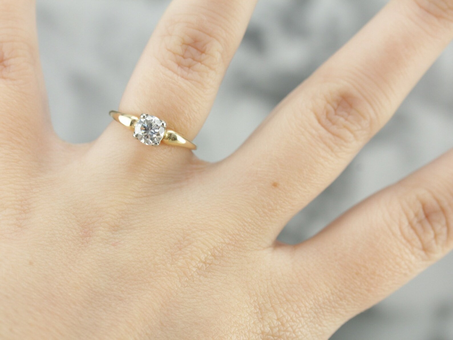 Simple Low Set Retro Era Engagement Ring with Pretty Diamond Etsy