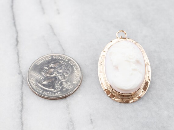 Mid Century Pink Shell Cameo Pendant or Pin, Oval… - image 7