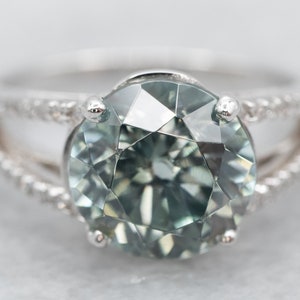 Pretty Blue Zircon Diamond Ring, Blue Zircon and Diamond Engagement Ring, White Gold Zircon Ring, Modern Blue Zircon Ring A25469