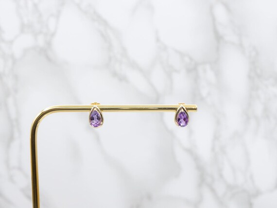 14K Gold Pear Amethyst Stud Earrings, February Bi… - image 4