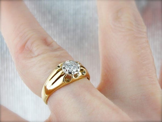 Vintage Diamond Belcher Solitaire, Mixed Era Yell… - image 4