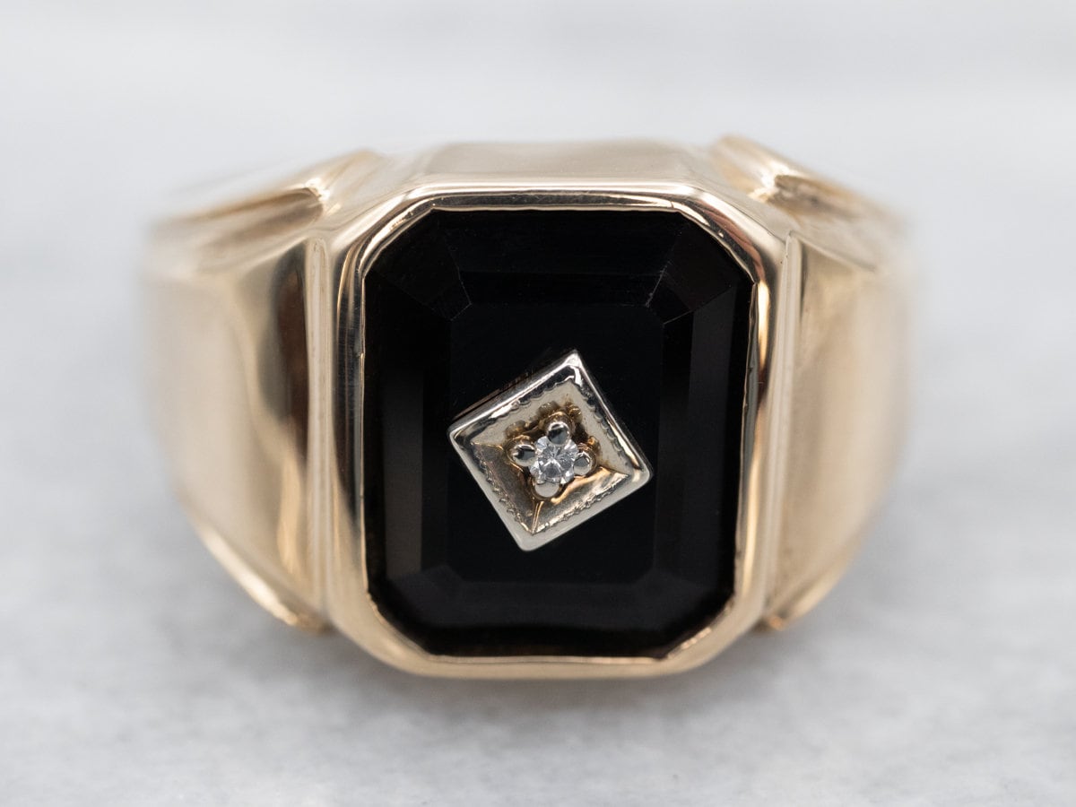Men s Mid Century Onyx Ring Black Onyx and Diamond Ring Men s Statement Ring Anniversary Gift Black Onyx Jewelry Gifts for Him A15382 Etsy UK