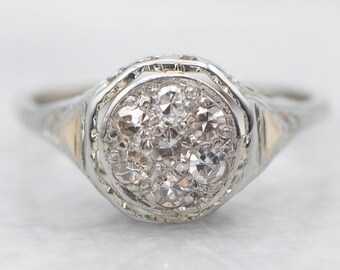 14K White Gold Diamond Cluster Engagement Ring