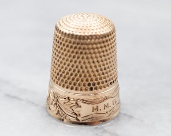 Beautiful Victorian Rose Gold Thimble with M.M.H Initials, Thimble Pendant, Antique Gold Thimble, Antique Collectible, Gift Item A21537