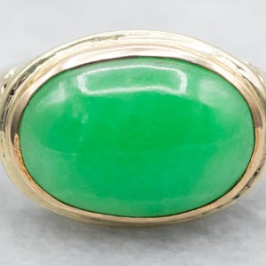 Art Nouveau Green Gold Jadeite Filigree Ring, Jadeite Ring, Green Gold Ring, Filigree Ring, Art Nouveau Ring, Oval Cut Jadeite A57084