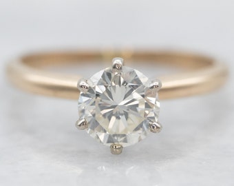 Vintage 14K Two-Tone Gold Diamond Solitaire Engagement Ring, 0.74 Carat