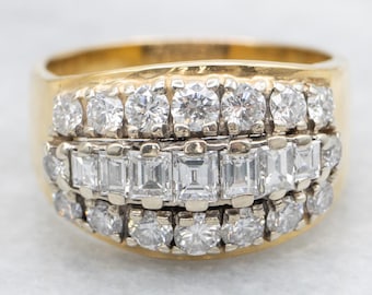 14K Gold Mixed-Cut Diamond Band, Wide Stacking Ring