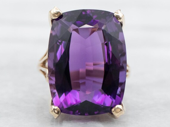 14K Gold Amethyst Cocktail Ring, February Birthst… - image 2