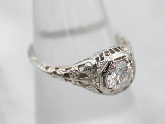 Art Deco Diamond Ring, Diamond Solitaire in White… - image 4
