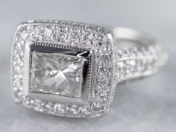 Modern Cut Diamond Engagement Ring, Platinum and … - image 3