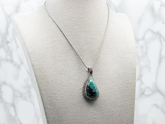 Sterling Silver Pear Cut Turquoise Pendant with B… - image 3