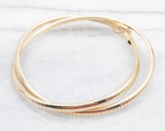 14K Yellow Gold Omega Chain Necklace, Italian Flat Chain