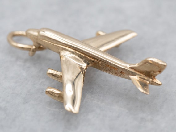 Vintage Yellow Gold Airplane Charm, Airplane Pend… - image 1