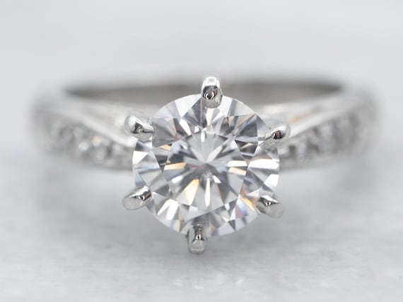 Platinum Diamond Engagement Ring with Diamond Acc… - image 1