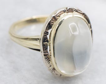 Anello solitario vintage ovale con pietra di luna in oro giallo 10 carati