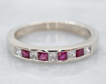 7 ダイヤモンドとルビーの結婚指輪 14 KT ホワイトゴールド 3.00 MM