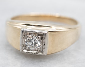 Men's Diamond Ring, Men's Engagement, Retro Diamond Ring, Men's Diamond Solitaire, Mid Century Ring, Two Tone Gold, Statement Band A22052