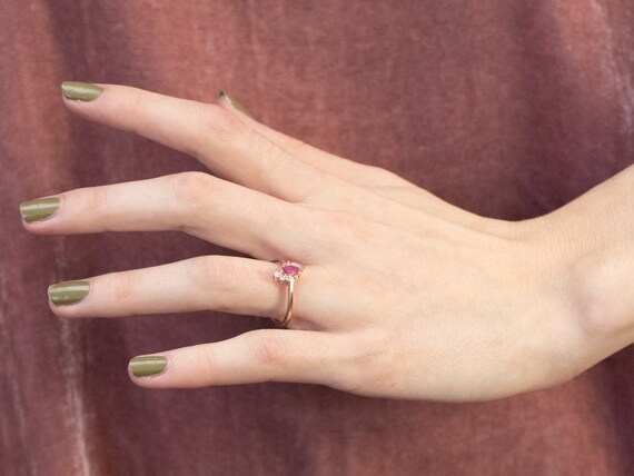 Dainty Demantoid Garnet and Diamond Flower Ring, Bypass Style