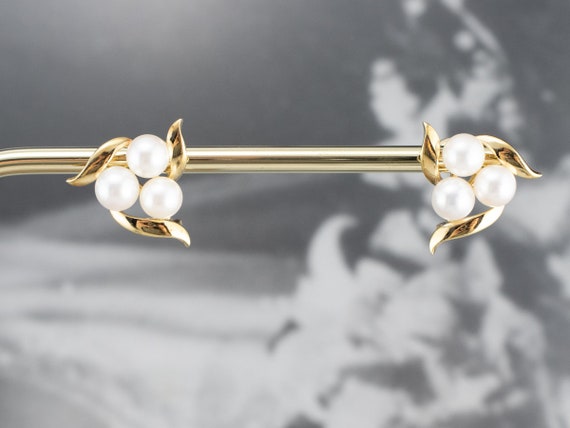 Cultured Pearl Cluster Earrings, Yellow Gold Pear… - image 8