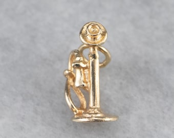 Vintage 14K Yellow Gold Telephone Charm, Layering Pendant