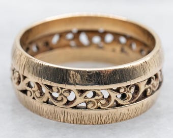 Vintage 14K Yellow Gold Wedding Band, Openwork Scrolling Design, Size 9
