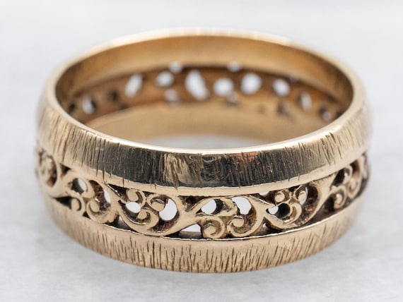 Vintage 14K Yellow Gold Wedding Band, Openwork Sc… - image 1