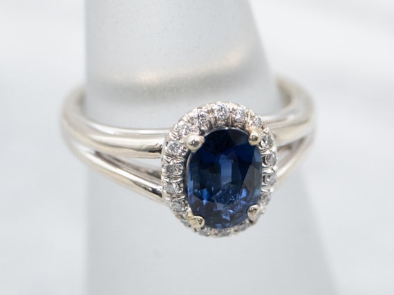 Sapphire Diamond Halo Ring, Engagement Ring, Anni… - image 3