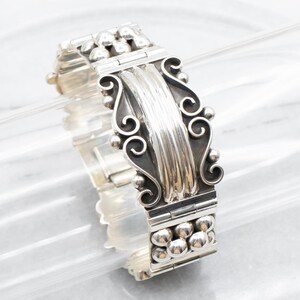 Vintage 1940s Mexican Silver 4 Panel Bracelet With Intricate