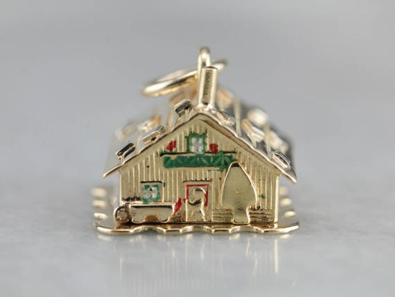 Vintage Enamel Charm, Gold House Charm, Charm Nec… - image 2