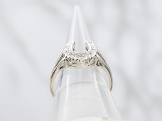 14K White Gold Diamond Horseshoe Ring, Lucky Stat… - image 3