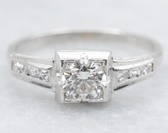 1950s Platinum Diamond Engagement Ring, .46 Carat Round Brilliant Cut